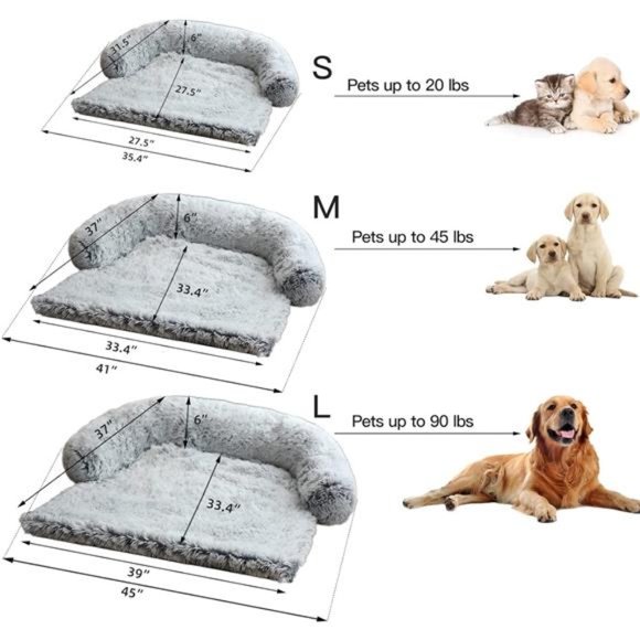 Calming Dog Bed Fluffy Plush DogMat for Furniture Protector with Removable Cover - Picture 2 of 7